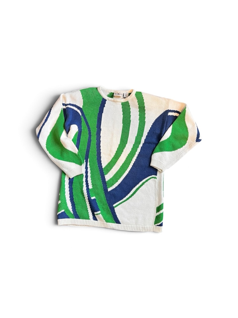 VTG 80s/90s MIXIT Abstract Graphic Sweater Green Blue Size M